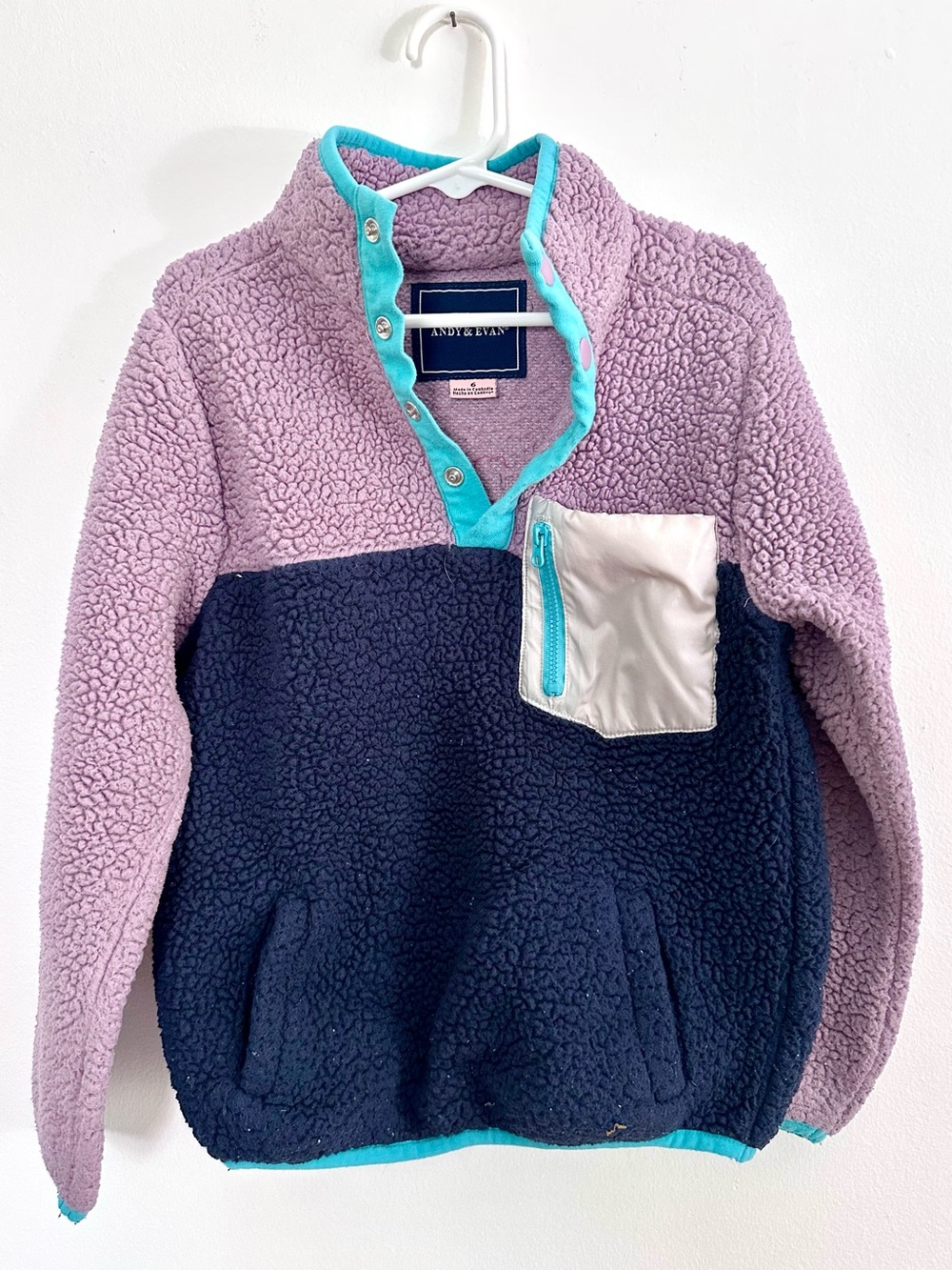 Andy & Evan Kids Size 6 Purple Navy Sherpa Fleece Snap Pullover Jacket